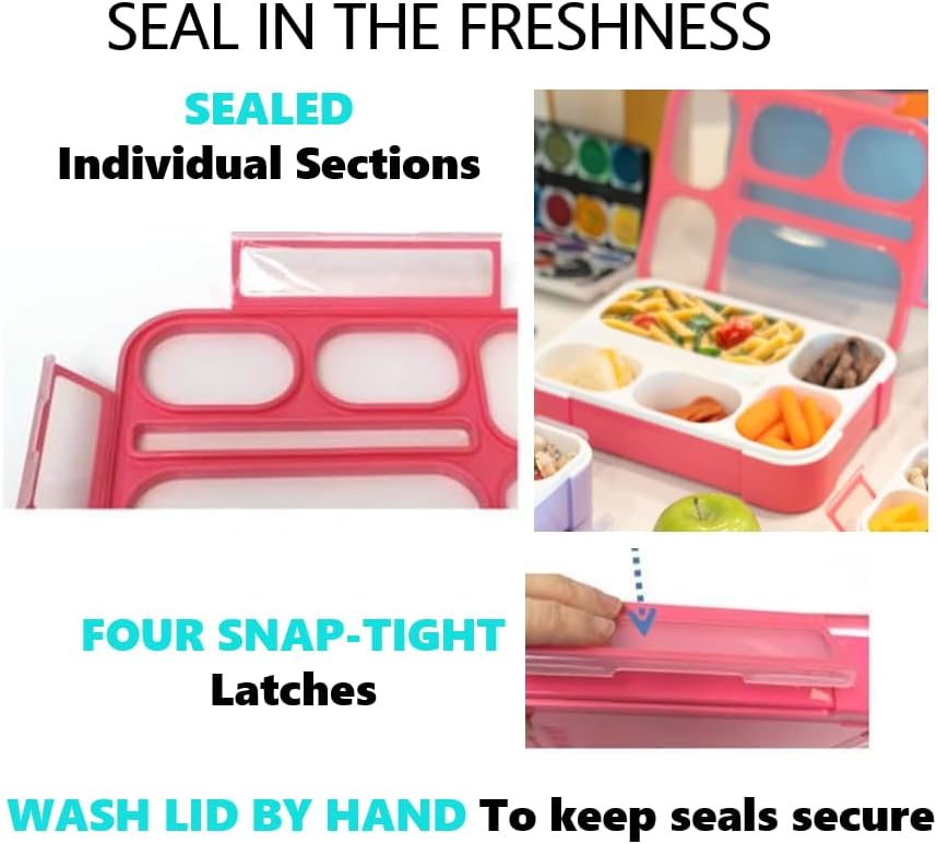 kinsho Bento Lunch-Box Set for Kids includes Snack Container | 6 and 3 Compartment Boxes Leakproof School Bentos, Meal Portion Control Containers, Boys Girls Adults, Navy Blue Large + MINI 2 Pack Set
