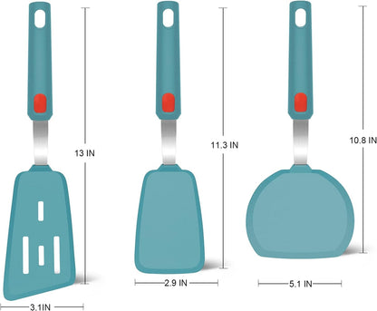 Silicone Spatula Turner Set of 3, Beijiyi 600°F Heat Resistant Cooking Spatulas for Nonstick Cookware, Large Flexible Kitchen Utensils BPA Free Rubber Spatula Set for Egg, Pancake, Fish, Burger