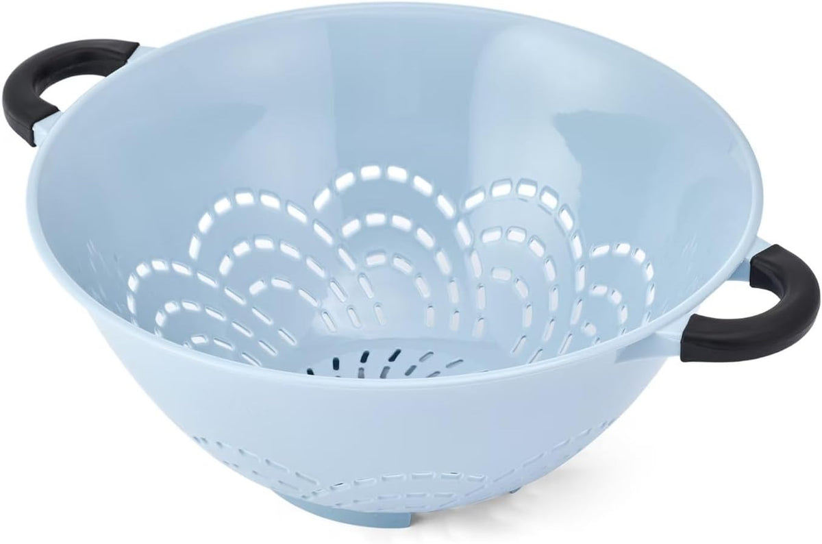 5 Qt Colander,Slate Blue Plastic with Soft Grip Handles&Raised Feet,Durable