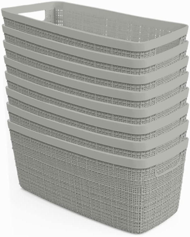 Curver Set of 4 Large 18L Easy Access Jute Decorative Plastic Organization and Storage Baskets - Perfect Bins for Home Office, Closet Shelves, Kitchen Pantry and All Bedroom Essentials, Black