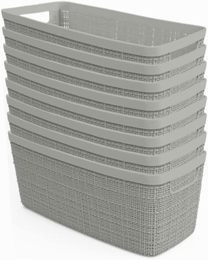 Curver Set of 4 Large 18L Easy Access Jute Decorative Plastic Organization and Storage Baskets - Perfect Bins for Home Office, Closet Shelves, Kitchen Pantry and All Bedroom Essentials, Black