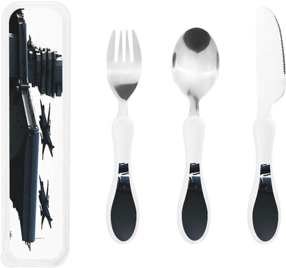 3-Piece Kids Silverware Set With Storage Case, Stainless Steel Reusable Children Safe Knife Spoon Fork Set African Lion Black And White Children Flatware Set For Kids Lunch Box