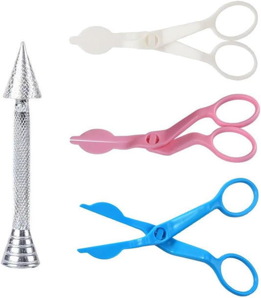 4 Pack Cake Decorating Flower Nails Rod Cone Standing Base Holder and Floral Scissors Lifter Clip for Cream Transfer Piping Cupcake Icing Tips Decoration Rose DIY Pastry Baking Tools Set