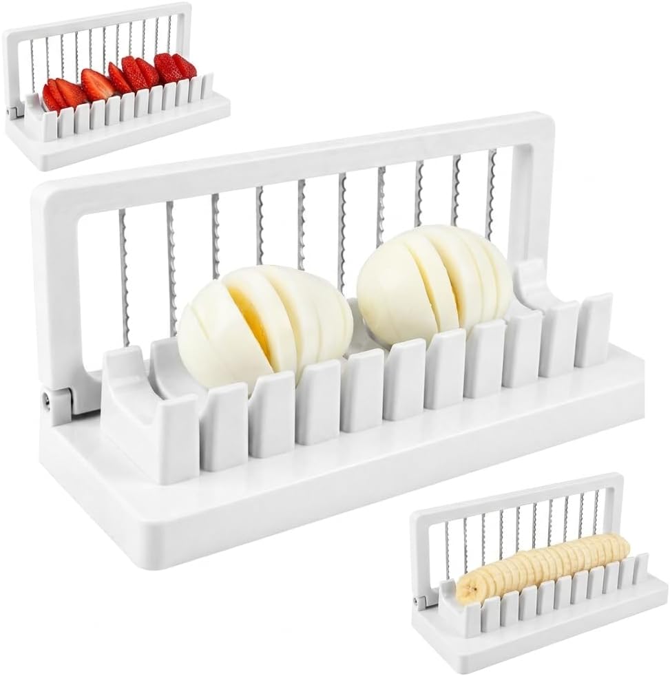 Large Banana Slicer with 304 Stainless Steel Blade, Multi Fruit & Egg Slicer for Hot dog, Hard Boiled Eggs, Strawberry, Cheese, Butter, Easy One Press Fruit Slicer for Kitchen