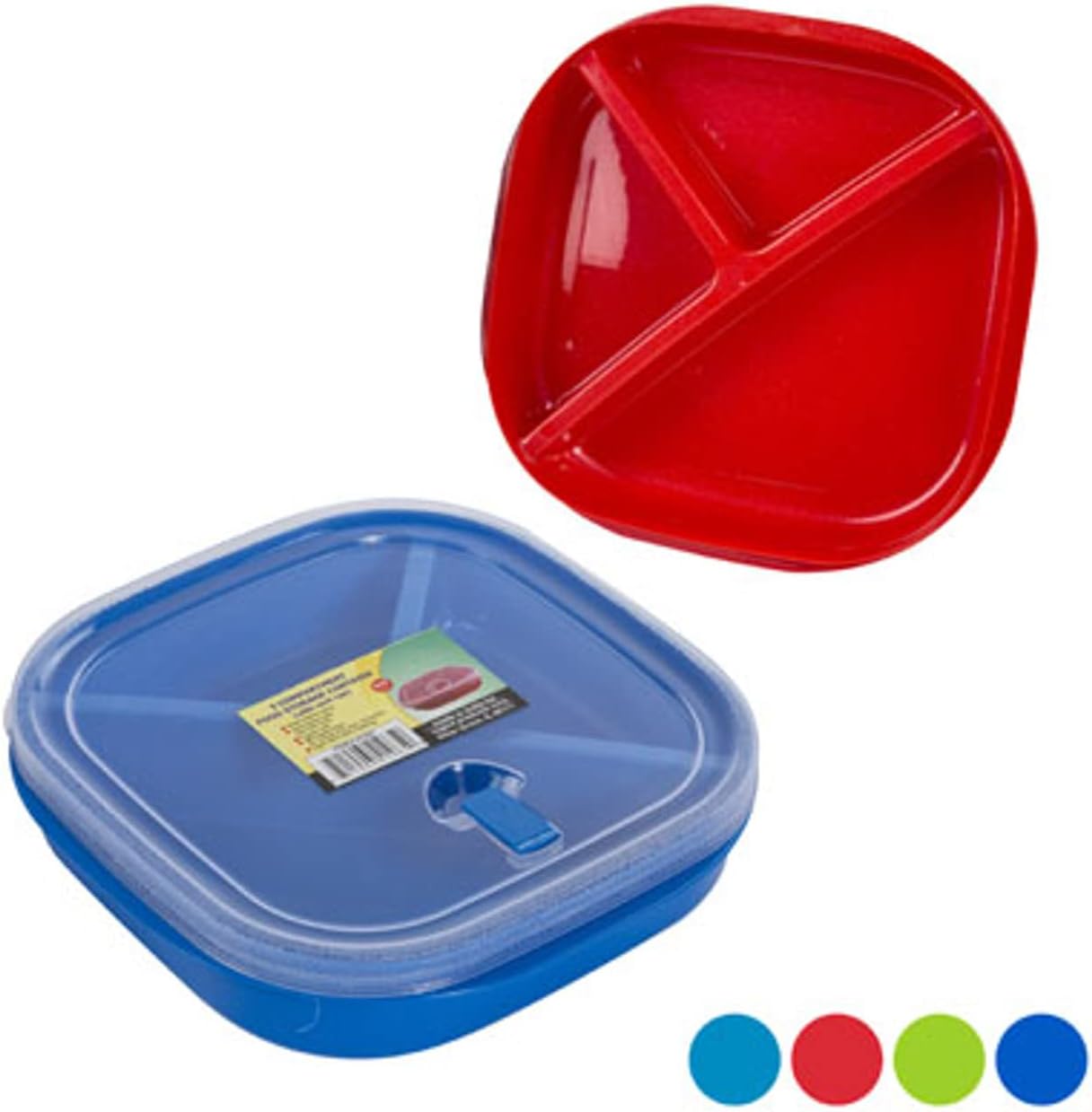 Set of 4 - Microwave Food Storage Containers, Meal Prep Box, Bento Boxes - 3 Section/Compartment Divided Plates w/Vented Lid BPA Free