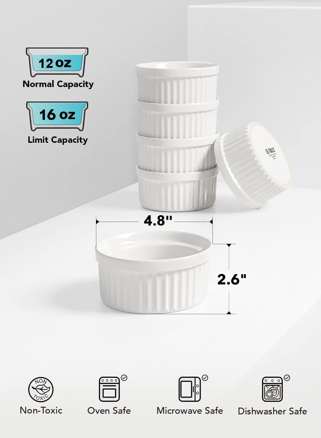 LE TAUCI Sauce Cups 2 OZ, Set of 6, White