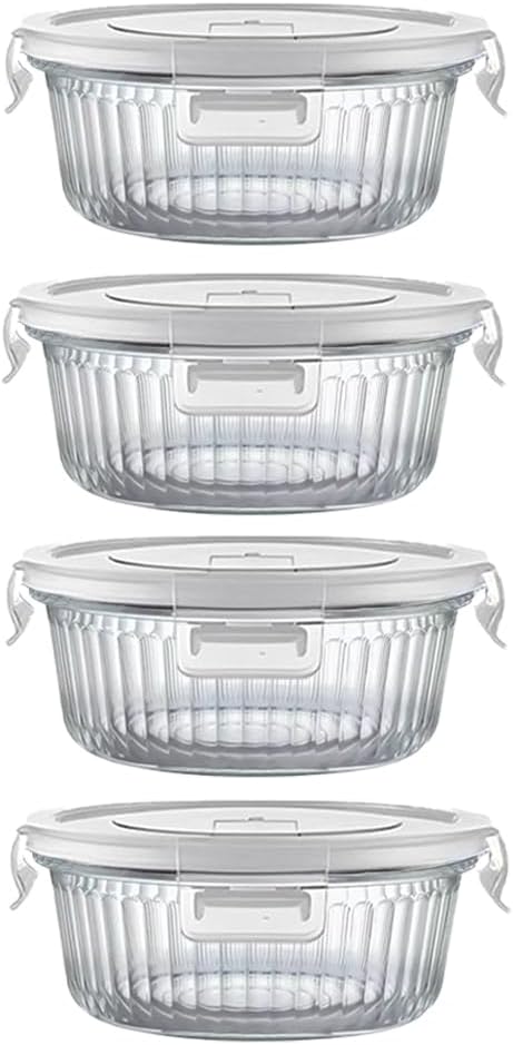 H.JSS WDJS 3Cup Round Glass Food Storage Containers with Airtight lids, 23oz Glass Meal Prep Containers, Heat-Resistant BPA-Free for Soup Leftover, Microwave, Dishwasher and Fridge Safe (white-4Pack)