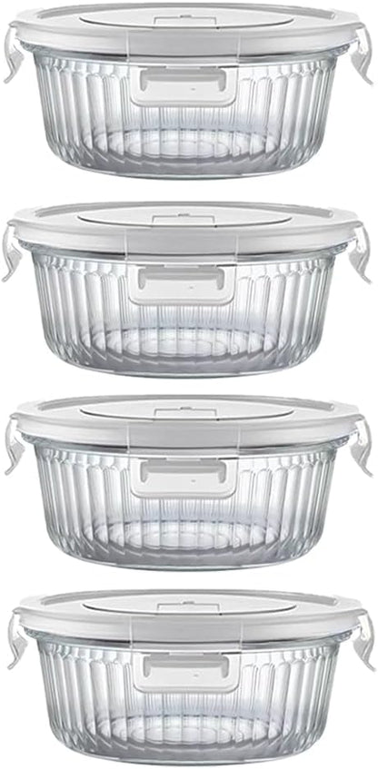 H.JSS WDJS 3Cup Round Glass Food Storage Containers with Airtight lids, 23oz Glass Meal Prep Containers, Heat-Resistant BPA-Free for Soup Leftover, Microwave, Dishwasher and Fridge Safe (white-4Pack)