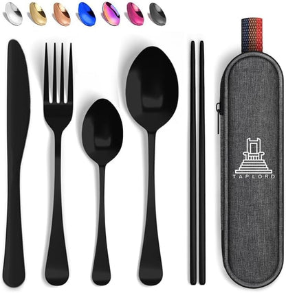 Taplord Portable Travel Silverware Set With Case, Includes 10 Pcs of Travel Utensils With Case, Stainless Steel Flatware Set For Camping, Lightweight (Multi-Color)