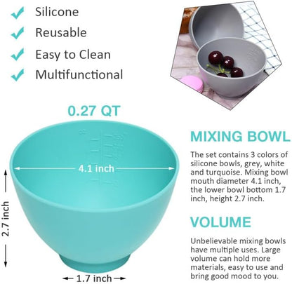 Silicone Mixing Bowl for Melting Chocolate, 6PCS (Green, Grey, White)