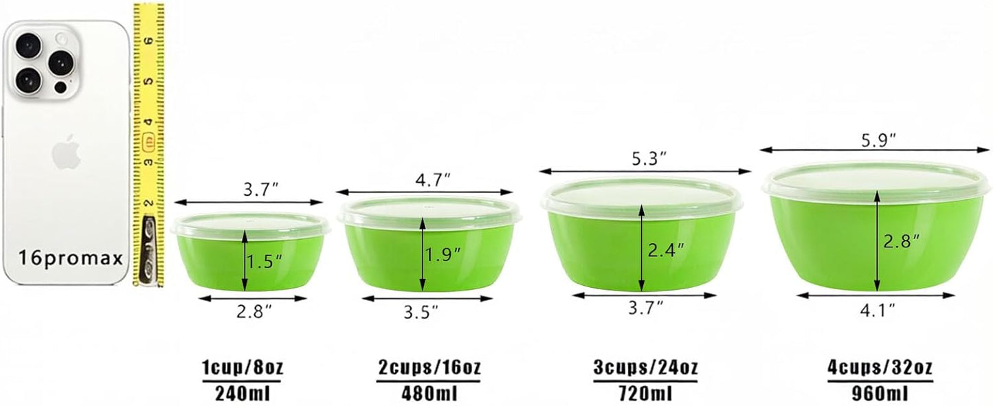 4-Piece Classic Plastic Prep Bowls with Lids, Nesting Plastic Small Mixing Bowl Set for Mixing, Baking, Prepping, Cooking and Serving Food, Microwave and Dishwasher Safe (Yellow)