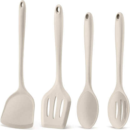 P&P CHEF Kitchen Utensil Set, 4 Pieces Non-stick Silicone Cooking Utensils, Heat-resistant Slotted Solid Spoon Turner for Frying, Mixing, Serving, Non-toxic & Easy to Clean, Blue