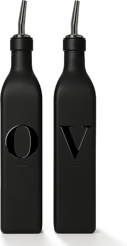 Olive Oil & Vinegar Dispenser Bottle Set with Stainless Steel Spouts & Funnel - Elegant Cooking Oil Cruet Dispenser for Kitchen - 500ml - Set of 2
