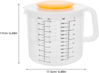 Cabilock 2.5L Measuring Mixing Bowl with Lid and Handle Plastic Kitchen Cup for Baking Cooking and Food Storage