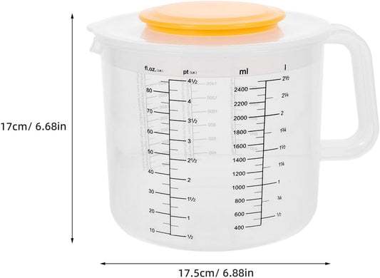 Cabilock 2.5L Measuring Mixing Bowl with Lid and Handle Plastic Kitchen Cup for Baking Cooking and Food Storage