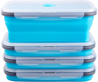 Collapsible Food Storage Containers with Lids, 4 Pack, 40 oz Silicone 1-Compartment Meal Prep Containers Reusable, Lunch Bento Boxes for Adults, Microwave Freezer Dishwasher Safe, BPA-Free, Black