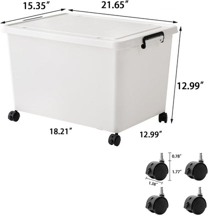 3 Extra Large Storage Bin with 4 Quiet 360° Swivel Casters - 55cm Heavy Duty Organizer with Snap-On Lid, Dust-Proof Moisture-Proof, Stackable Design for Living Room, Bedroom, Study