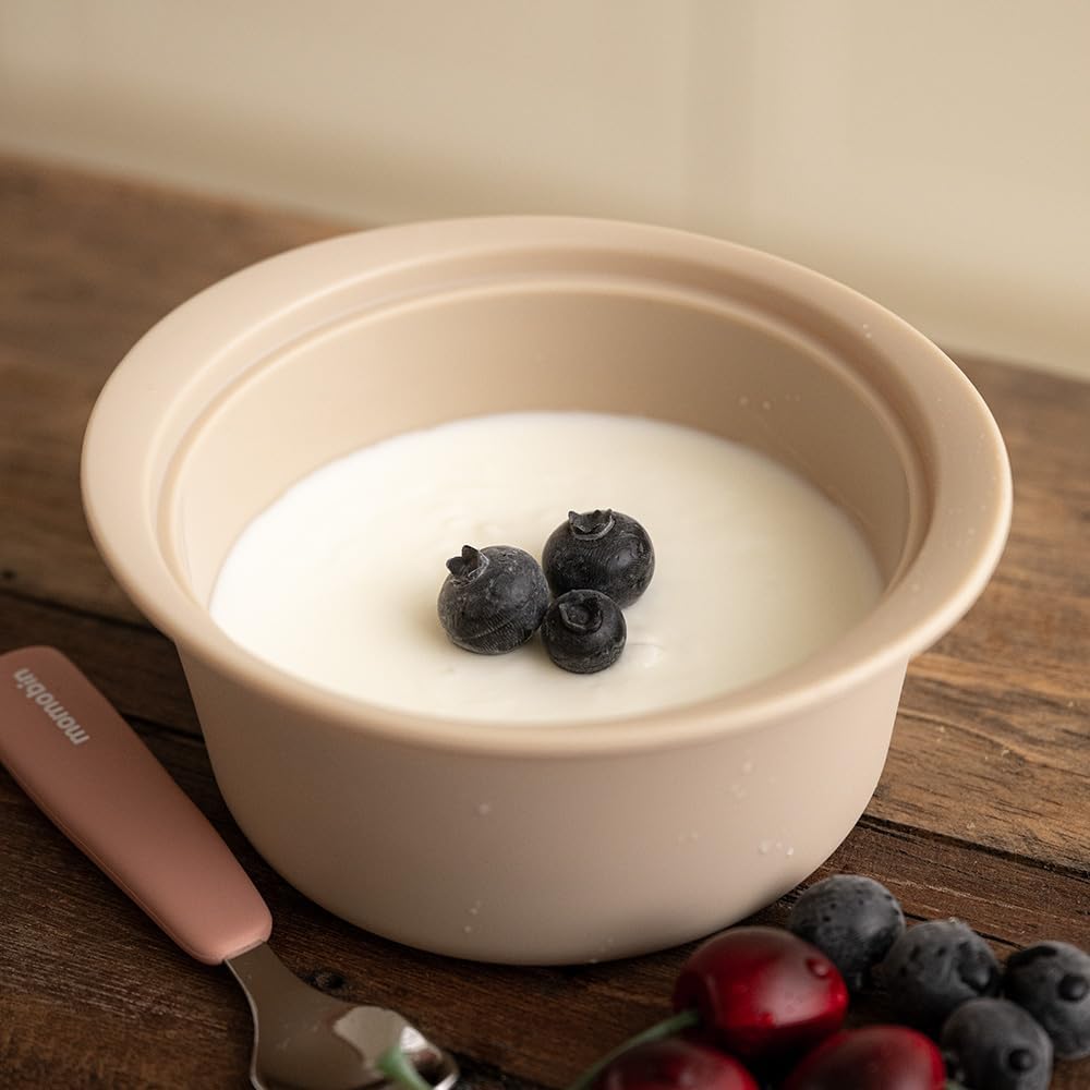 Microwave Silicone Steamer for Baby Food, Made In Korea, Oven & Dishwasher Safe to 482°F, Easy Clean, Microwave Pot with Handle & Lid, 100% Food Grade Steamer Bowl (Creme Brulee, 29oz (850ml) with basket)