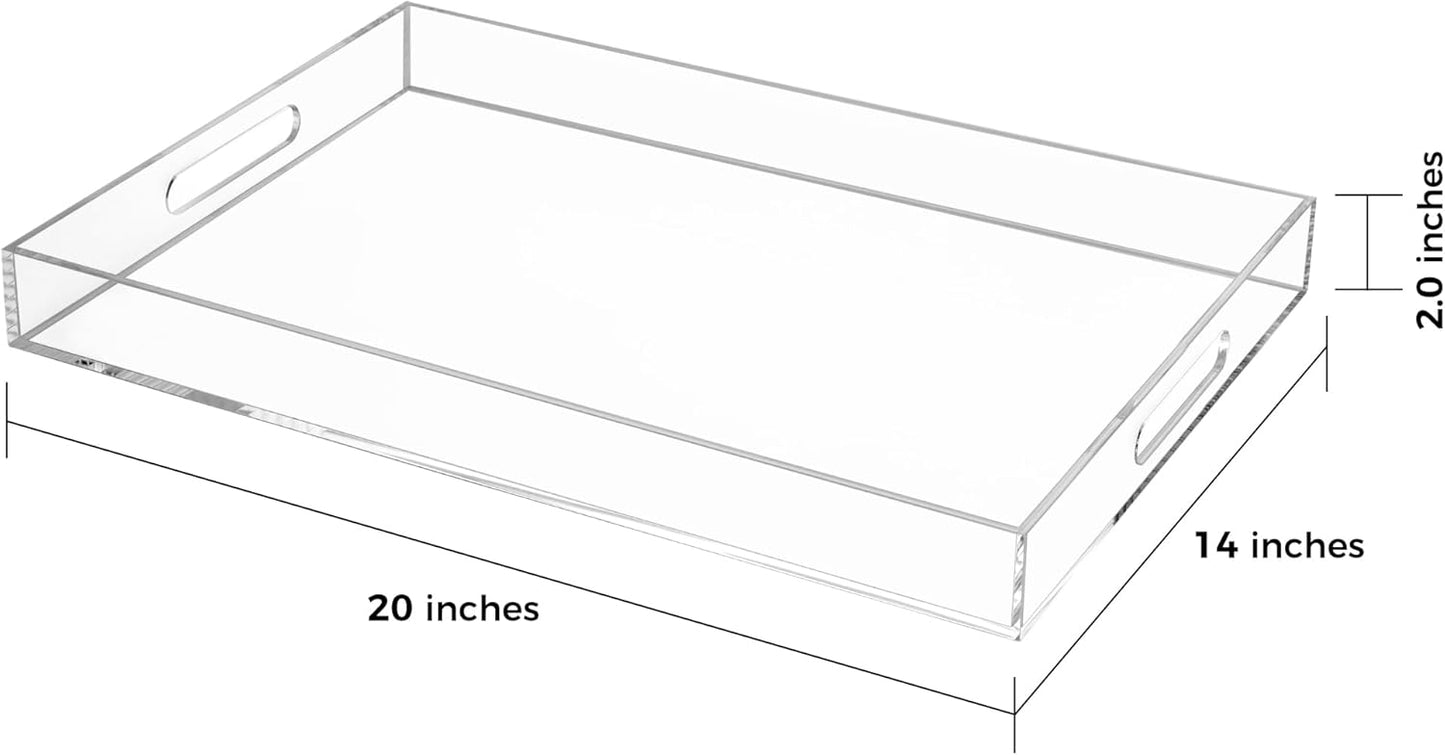 White Rectangular 14x20 Inches Acrylic Ottoman Tray Decorative Serving Tray with Cutout Handles Organizer Tray on Coffee Table Countertop Big Breakfast Bed Tray Living Room Appetizer Serving Food