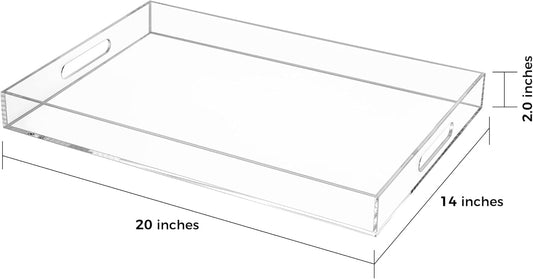 White Rectangular 14x20 Inches Acrylic Ottoman Tray Decorative Serving Tray with Cutout Handles Organizer Tray on Coffee Table Countertop Big Breakfast Bed Tray Living Room Appetizer Serving Food