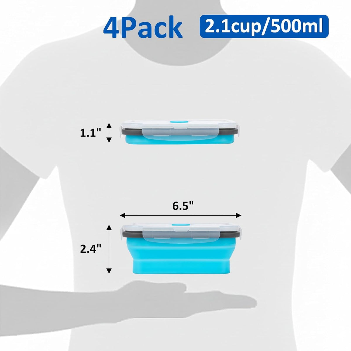 Collapsible Silicone Food Storage Containers Set with Lid & Air Vent,Foldable Lunch Containers(4PCS,Blue,27oz)