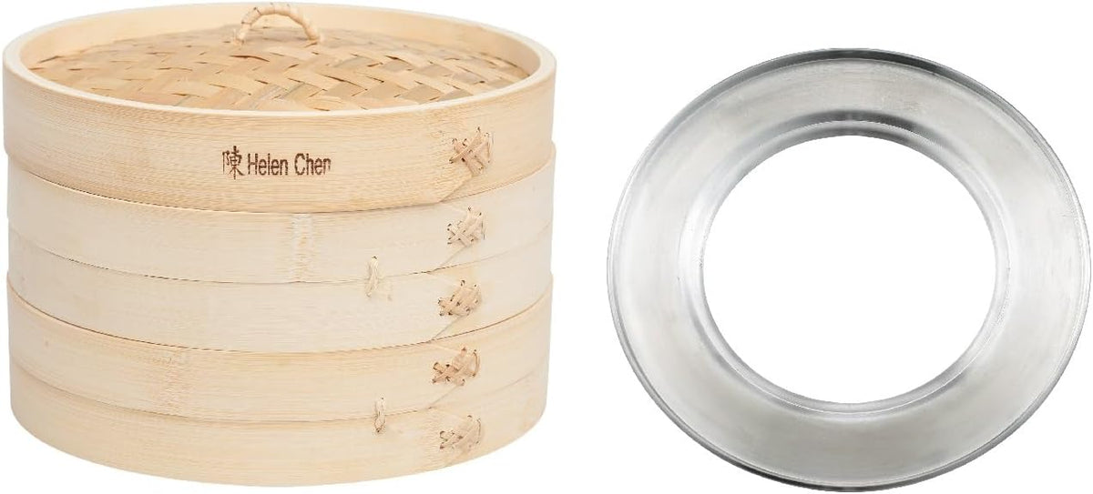 Helen's Asian Kitchen 10-Inch Bamboo Food Steamer and Steaming Ring