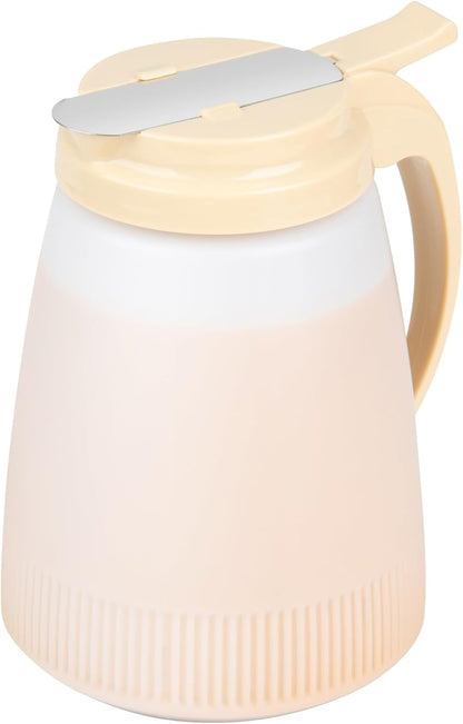 Restaurantware-Chef 101 32 Ounce All Purpose Syrup Dispenser, 1 Honey Dispenser - White Top, Stainless Steel Slide Cover, Plastic Pancake Syrup Bottle, Perfect For Diners, Restaurants, Home