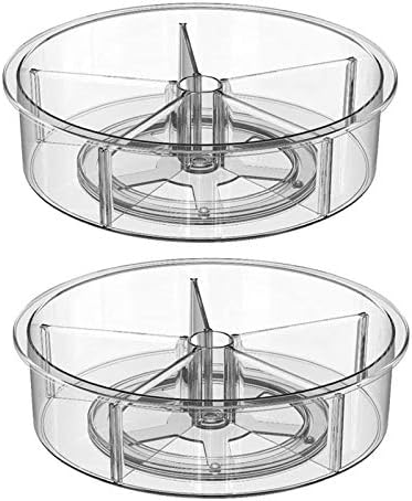 Slideep Lazy Susan Plastic Turntable Divided Spinner for Kitchen Cabinet, Pantry, Fridge, Cupboard, Counter Organizing Fully Rotating Organizer for Food, Spices, and Condiments, 11.5" Clear - 2 Pack