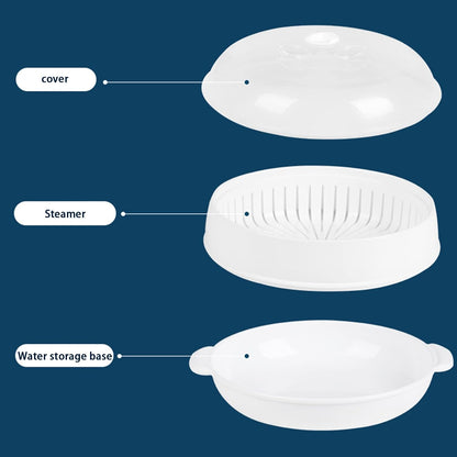 Plastic Microwave Heating Steamer with Lid and Tray (White)