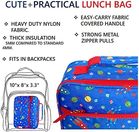 Kinsho Bento Lunch Box for Kids Toddlers, 5 Portion Control Sections, BPA Free Removable Plastic Tray, Pre-School Kid Toddler Daycare Lunches, Snack Container Ages 3 to 7 (Blue Space Rockets)