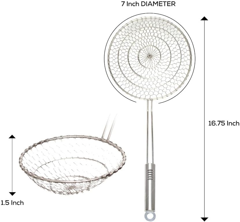 Helen's Asian Kitchen Deep Spider Strainer, 6-Inch Stainless Steel Mesh Basket With Bamboo Handle, For Noodles, Dumplings, Wontons, Deep Frying, And Draining Tasks