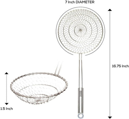 Helen's Asian Kitchen Deep Spider Strainer, 6-Inch Stainless Steel Mesh Basket With Bamboo Handle, For Noodles, Dumplings, Wontons, Deep Frying, And Draining Tasks