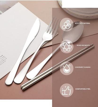 5PCS Portable Silverware Set with Case, Premium Stainless Steel Travel Camping Cutlery Set, Reusable Safe Flatware Sets for Lunch Box/Workplace/Students, Dinnerware with Carrying Case,Silver