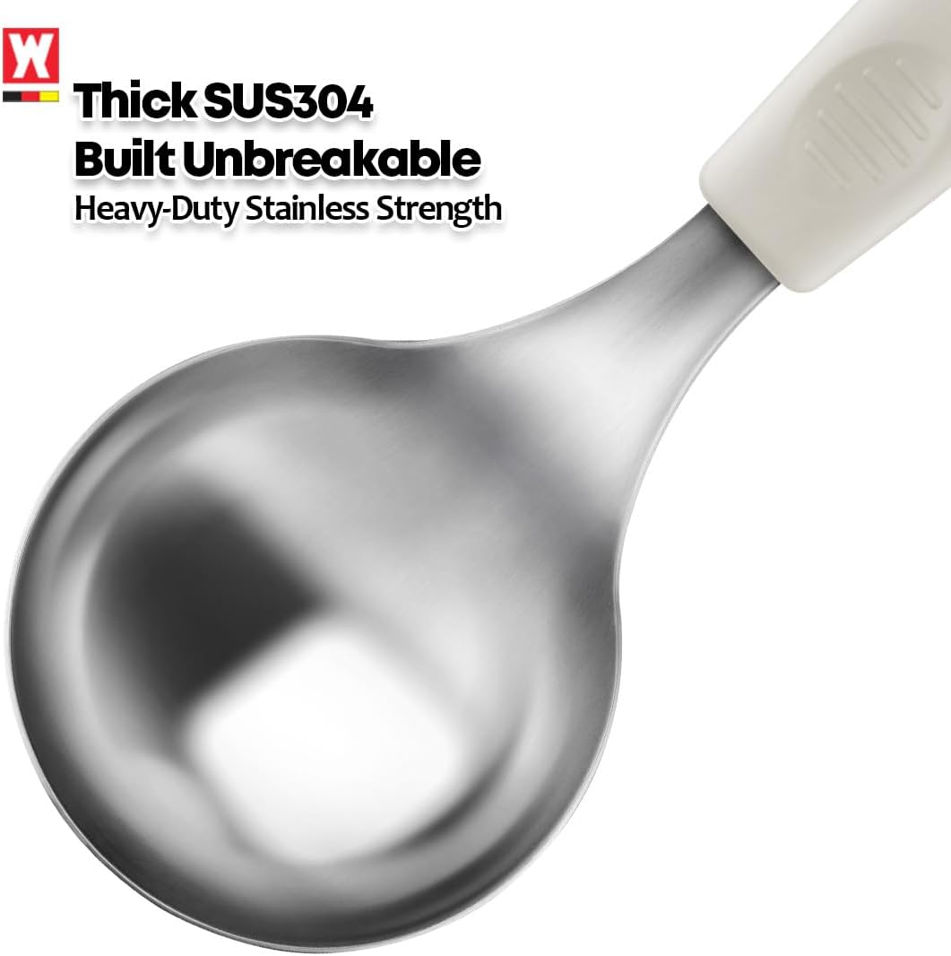 Short Stainless Steel Ladle 220mm (8.6”) – SUS304 Thick Deep Bowl Head with Soft-Grip Silicone Handle – Lightweight Mini Soup & Serving Spoon for Cooking – 5 Color Options (Gray)