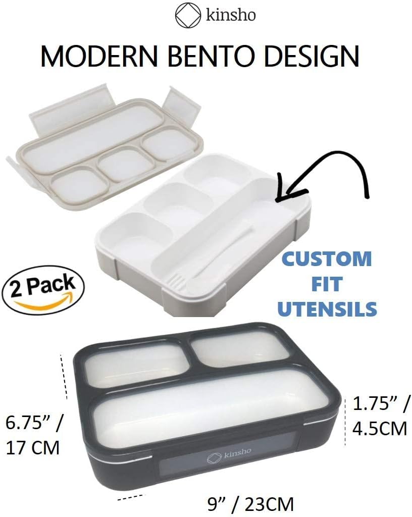 Bento Lunch Box for Kids or Adults, Snack Containers for Boys, Girls, School Daycare Work, 3 Divided Compartments Meal Planning Portion Control, BPA-Free Boxes, Utensils | Blue Purple 2 pack
