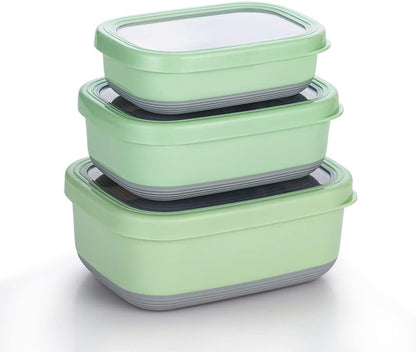 Lille Home Leak Proof Stainless Steel Lunch Snack Containers Set - Ideal for Educational Settings and Daycare - Nesting Trio with Silicone Lids - 47oz+30oz+16oz - Pink