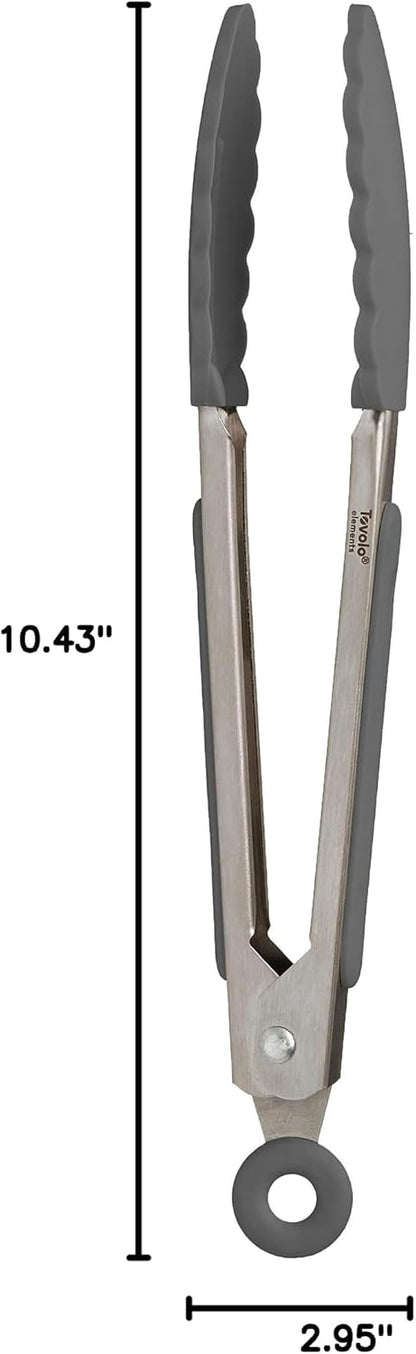 Tovolo Stainless Steel Tongs with Silicone Tips Set of 3 Mini 7” 9” 12 Inch with Easy Lock Mechanism for Cooking Grilling Air Fryer Serving, Red Black Charcoal Gray Heat Resistant Kitchen Tongs