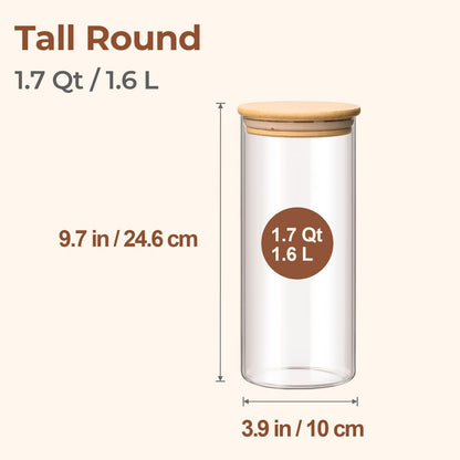 ComSaf 2Pcs Large Glass Storage Containers with Lids 4Qt, 1 Gallon Wide Mouth Flour Sugar Storage Containers, Large Capacity and Sealed for Rice, Cereal, Oat, Easy Clean and Scoop, Pantry Organization