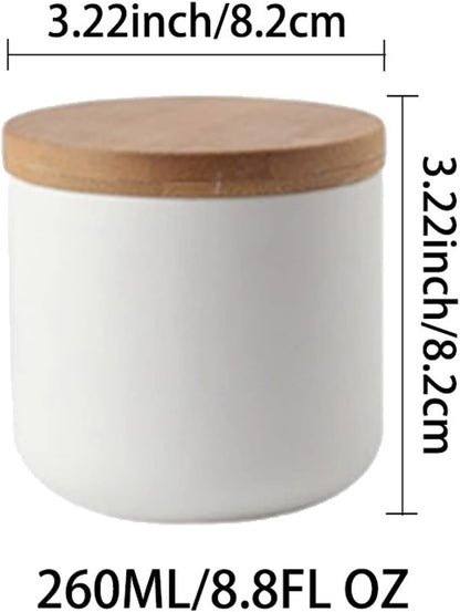 MilkyWay Ceramic Food Storage Jar Canister Modern Design Food Canisters with Airtight Seal Bamboo Lid, Loose Tea Coffee Spice Nuts Snacks Storage Jar Canister (White 8.79oz/260ml)