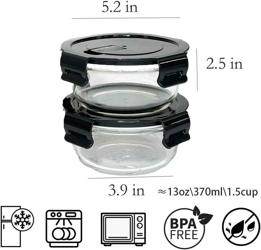 16oz Square Glass Food Storage Containers With Lids, 2 Cup Square Glass Food Containers With Lids, BPA free Small Meal Prep Bowls for leftovers, Dishwasher, Freezer Safe (8Pack)