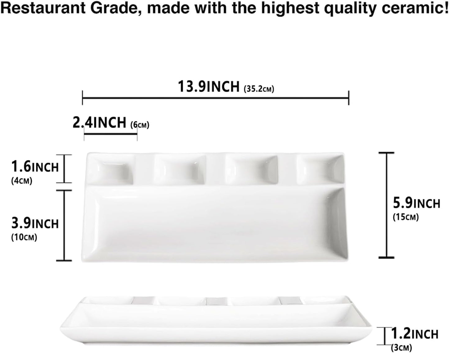 Chip and Dip Serving Set Porcelain Tray Deep Divided Bowl,Set of 2 Divided Platters/Divided Bowls,Lunch&buffet tableware,for Dishwashers,microwaves,ovens safety 13.9 Inch