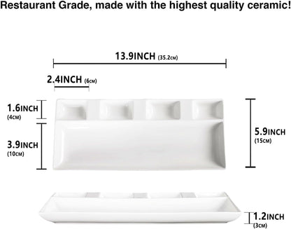 Chip and Dip Serving Set Porcelain Tray Deep Divided Bowl,Set of 2 Divided Platters/Divided Bowls,Lunch&buffet tableware,for Dishwashers,microwaves,ovens safety 13.9 Inch