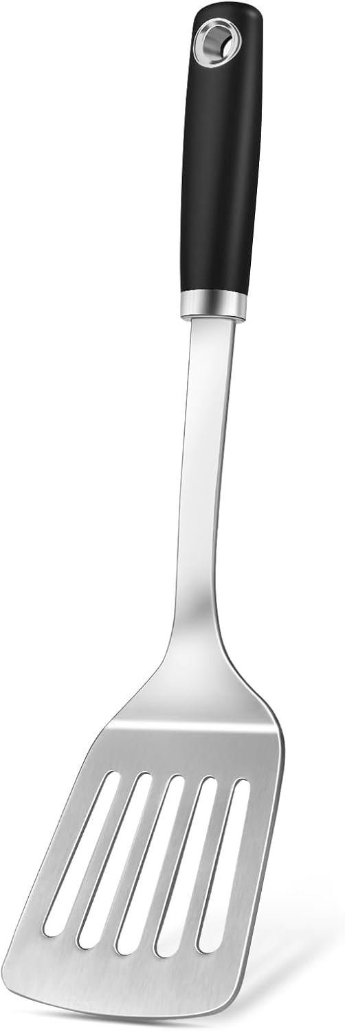 2 Pcs Stainless Steel Spatulas Set, Metal Spatula Solid & Slotted Turner, Heavy Duty Sturdy Spatula for Kitchen Use, High Heat Resistant Cooking Utensils for Fish Eggs Pancakes, Easy to Clean, Silver