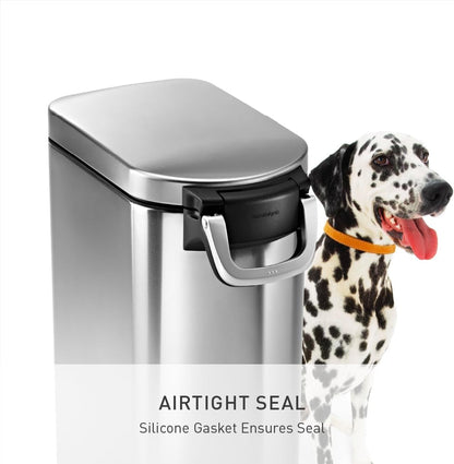 simplehuman 25 Liter, 27 lb / 12.2 kg Medium Pet Food Storage Container for Dog Food, Cat Food, and Bird Feed, Alloy Steel, Matte Black