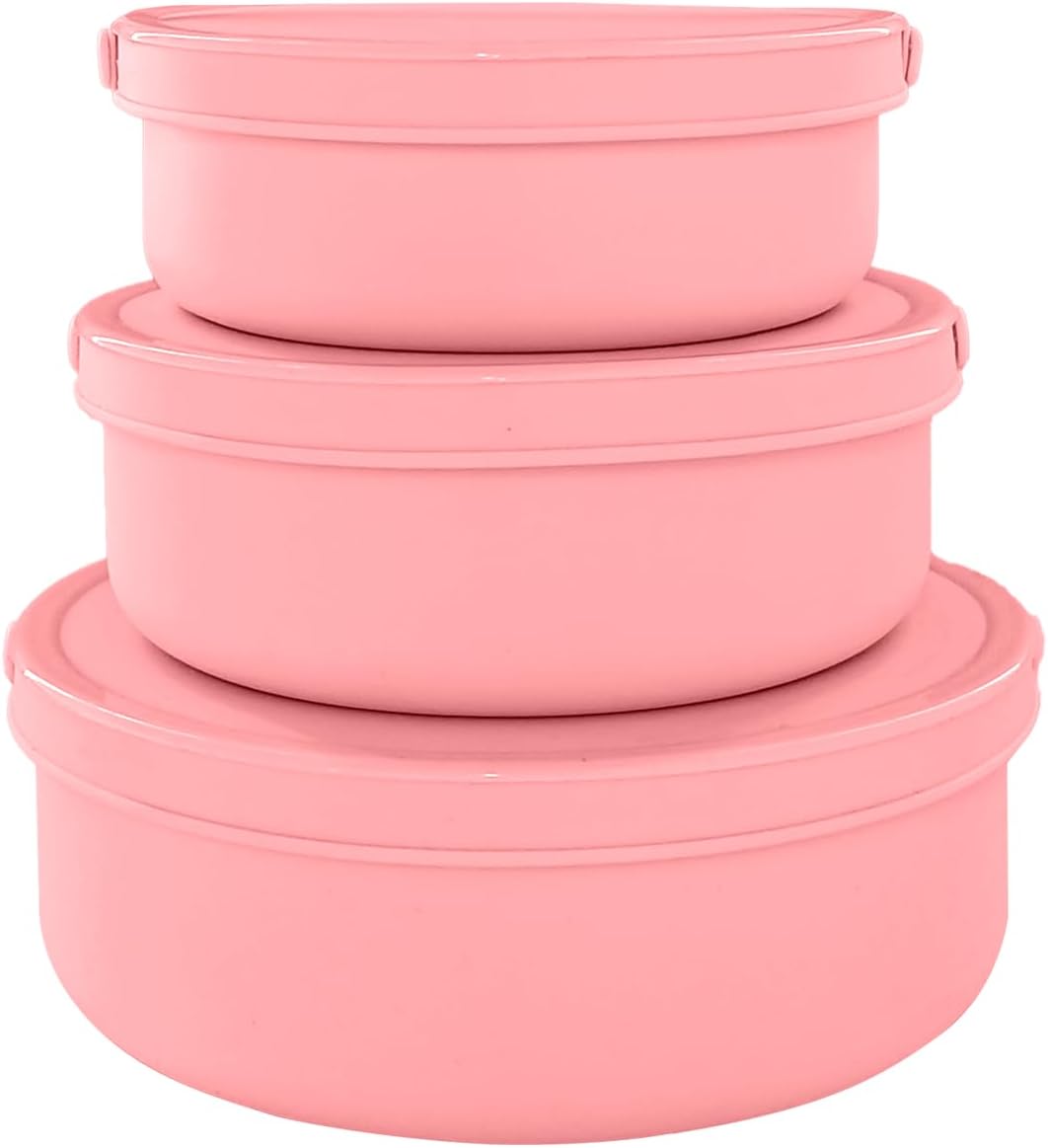 Silicone Food Storage Containers Bowl, Set of 3 Reusable Silicone Bento Lunch Box Containers with Lids (17oz, 25oz, 42oz) Dishwasher, Microwave and Freezer Safe (Bright Yellow)