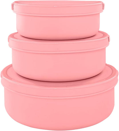 Silicone Food Storage Containers Bowl, Set of 3 Reusable Silicone Bento Lunch Box Containers with Lids (17oz, 25oz, 42oz) Dishwasher, Microwave and Freezer Safe (Bright Yellow)