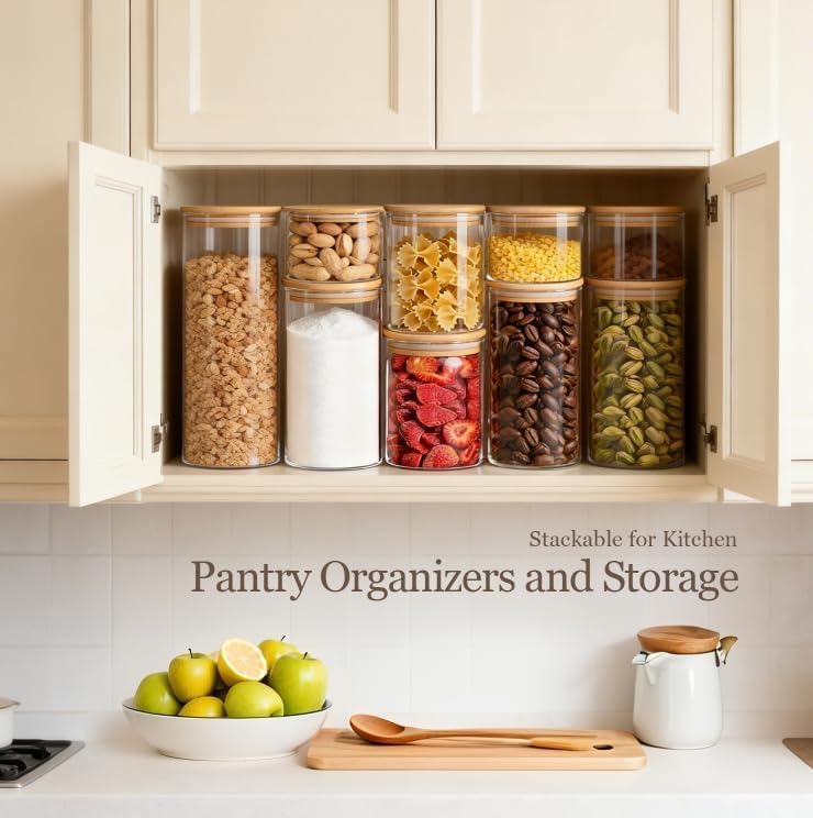ComSaf 2Pcs Large Glass Storage Containers with Lids 4Qt, 1 Gallon Wide Mouth Flour Sugar Storage Containers, Large Capacity and Sealed for Rice, Cereal, Oat, Easy Clean and Scoop, Pantry Organization