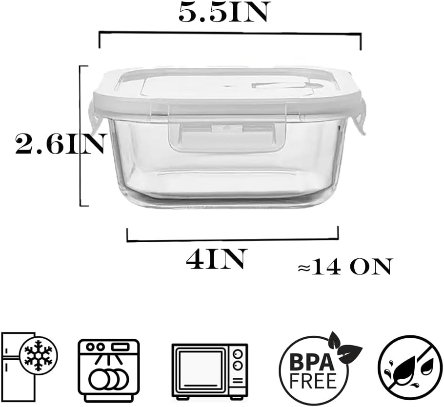 8 Pcs Square Glass Food Storage Container with Lids, 16OZ Square Glass Meal Prep Containers Set, 2 Cup glass Food Storage for Lunch Salad, Microwave, Oven, Freezer, Dishwasher Safe (4 Pack)