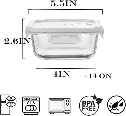 8 Pcs Square Glass Food Storage Container with Lids, 16OZ Square Glass Meal Prep Containers Set, 2 Cup glass Food Storage for Lunch Salad, Microwave, Oven, Freezer, Dishwasher Safe (4 Pack)