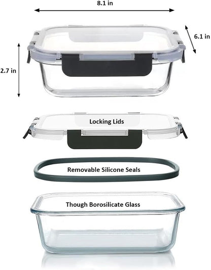 5 Pack 37oz Large Glass Food Storage Containers with Lids, Lunch Meal Prep Containers Boxes with Leak Proof Lids for Oven Freezer Microwave, Dishwasher Safe